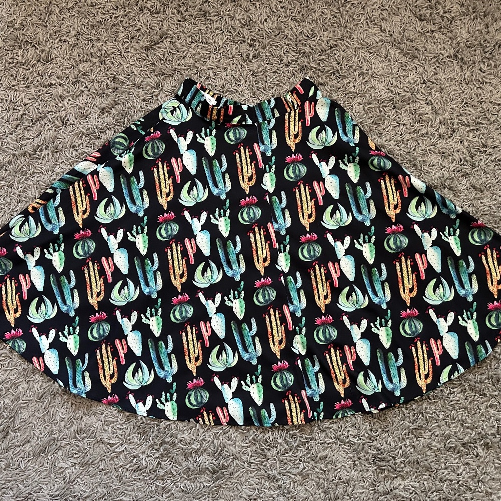Retro Black Cactus Print Skirt
